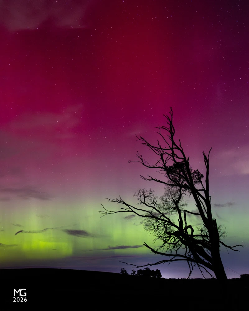 Glow Blues, greens, pinks, and reds fill the sky over Gembrook.