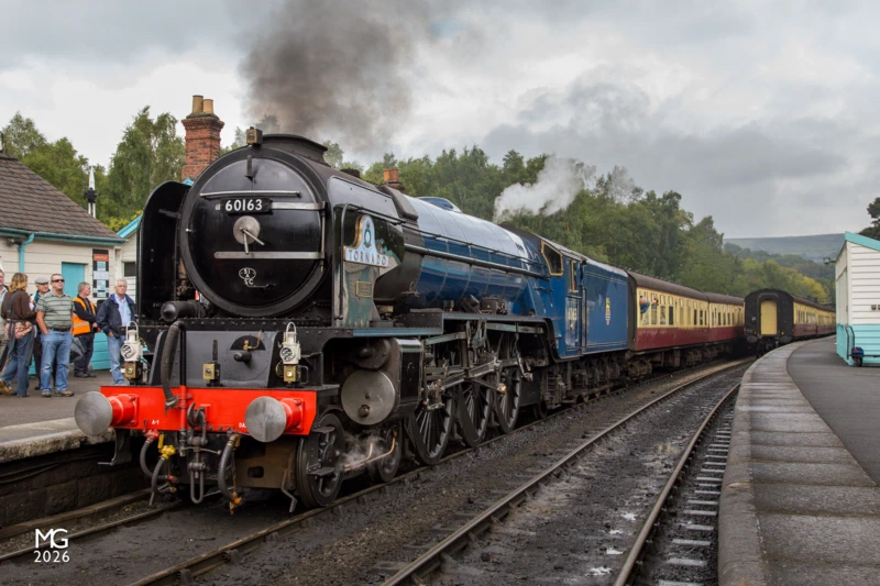 Tornado Newly-built A1 no. 60163 "Tornado" stands in platform 1 at Grosmont station as passengers board for Pickering.With construction commencing in 1994, "Tornado" is the first mainline steam locomotive to be built in the UK since 1960 and was launched into service in 2008. The locomotive is almost identical to other class members built, with only minor alterations made to accommodate cost, safety and operational requirements. This was taken on day one of the North Yorkshire Moors Railway's LNER Weekend in early October 2013.