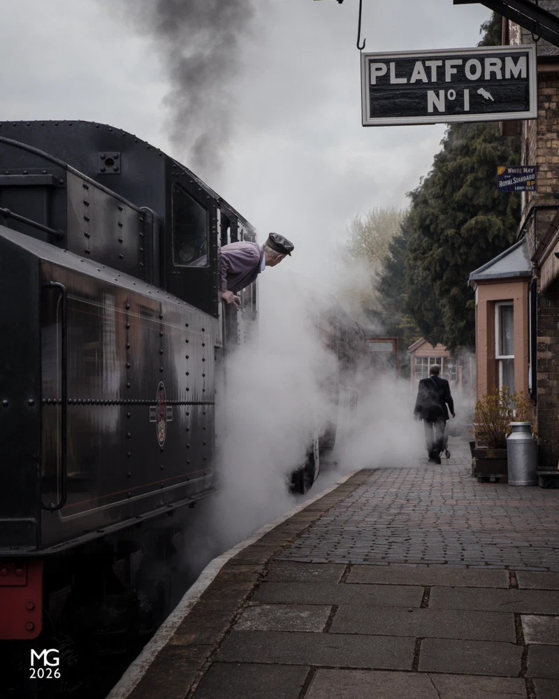 Waiting for departure The fireman of the Ivatt Class 4 no. 43106 - the only survivor of a class of 162 locomotives - waits for the guard to check his train before leaving Hampton Loade for Bridgnorth, on the stunning Severn Valley Railway in England's West Midlands.